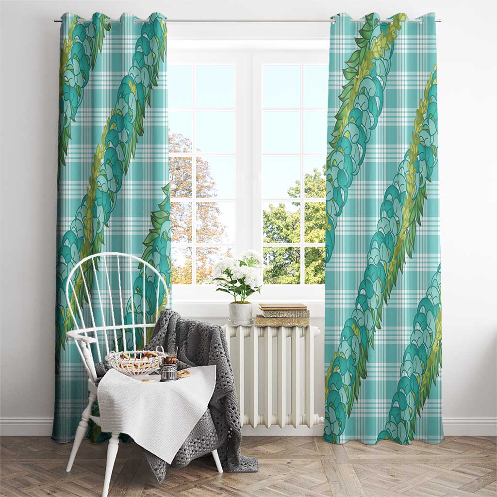 Hawaii Jade Vine Lei Window Curtain Aloha Palaka Motif - Turquoise - Polynesian Pride