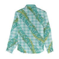 Hawaii Jade Vine Lei Women Casual Shirt Aloha Palaka Motif - Turquoise - Polynesian Pride