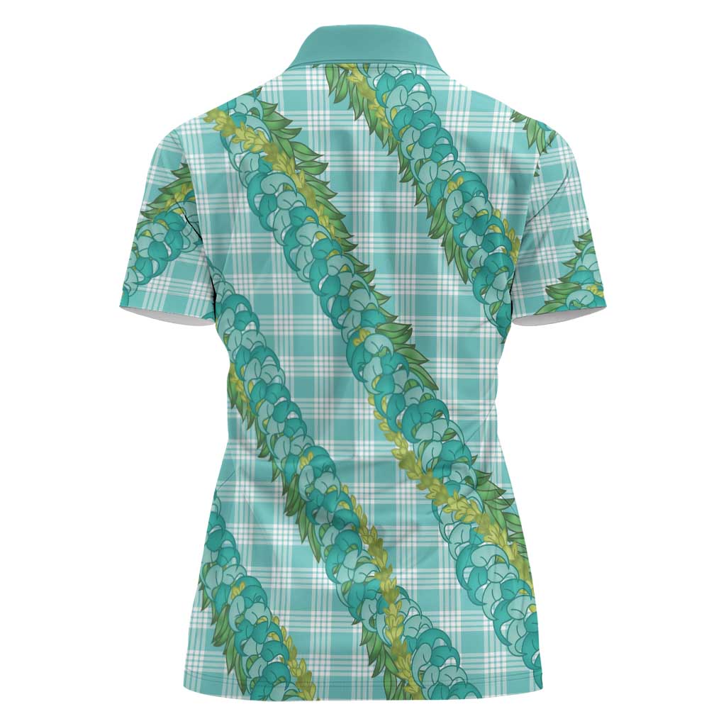 Hawaii Jade Vine Lei Women Polo Shirt Aloha Palaka Motif - Turquoise - Polynesian Pride