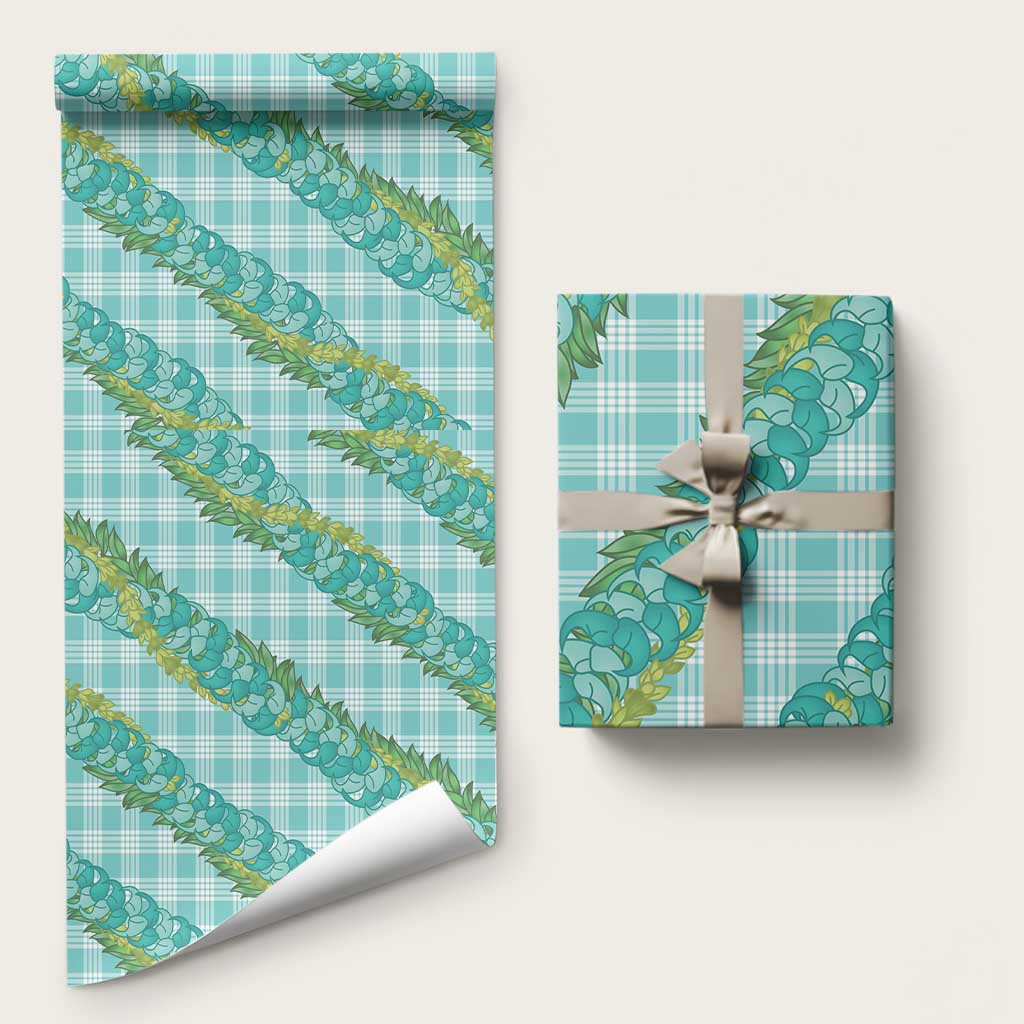 Hawaii Jade Vine Lei Wrapping Paper Aloha Palaka Motif - Turquoise LT14 58" × 23" Turquoise - Polynesian Pride