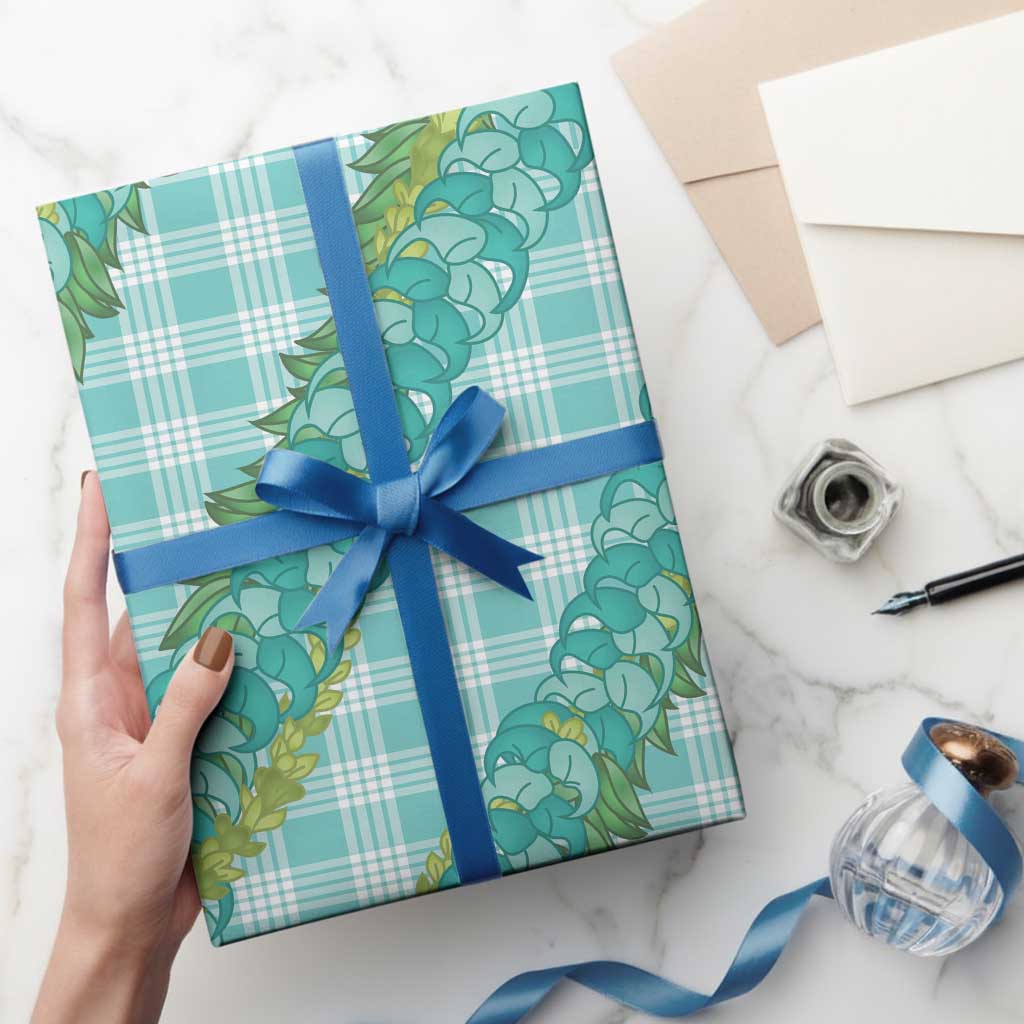 Hawaii Jade Vine Lei Wrapping Paper Aloha Palaka Motif - Turquoise LT14 - Polynesian Pride