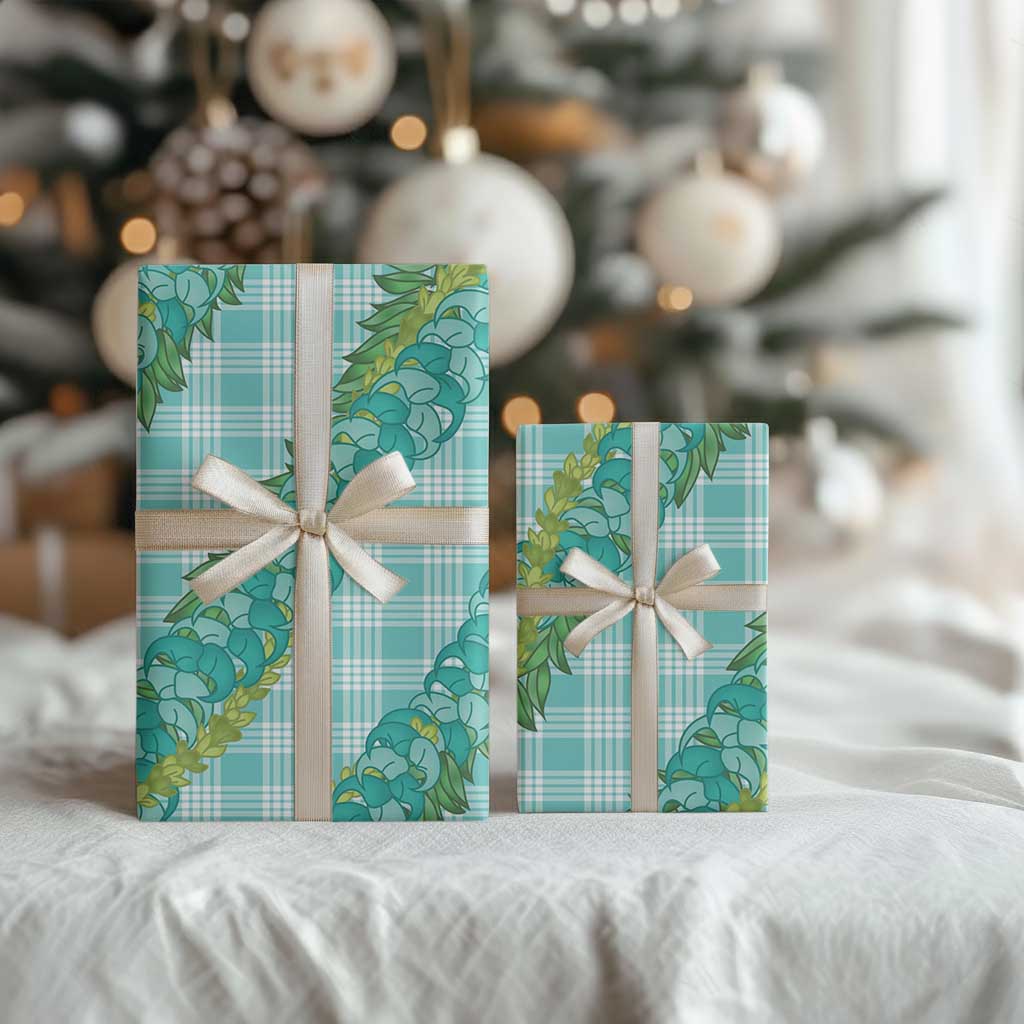Hawaii Jade Vine Lei Wrapping Paper Aloha Palaka Motif - Turquoise LT14 - Polynesian Pride