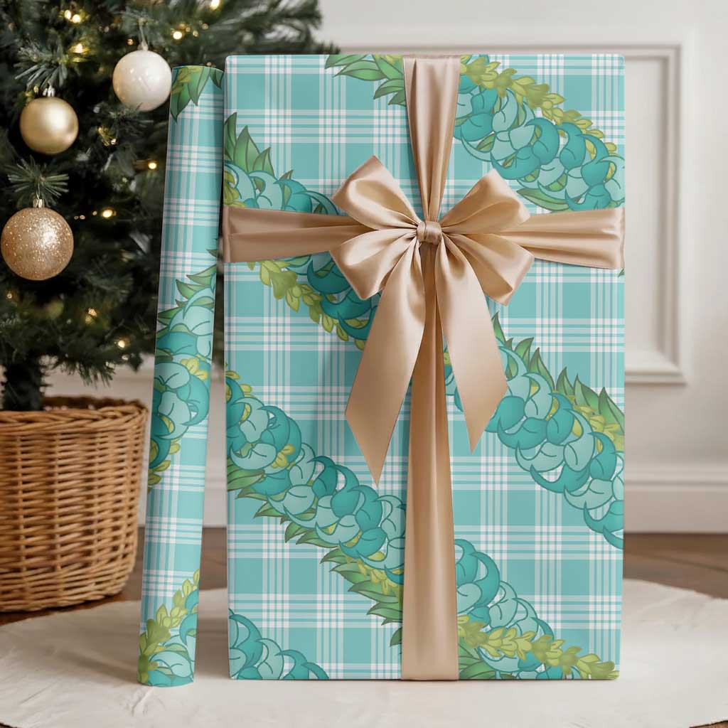 Hawaii Jade Vine Lei Wrapping Paper Aloha Palaka Motif - Turquoise LT14 - Polynesian Pride