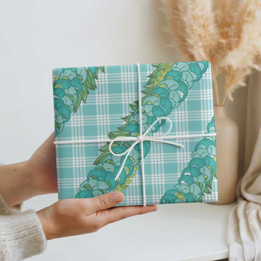 Hawaii Jade Vine Lei Wrapping Paper Aloha Palaka Motif - Turquoise LT14 - Polynesian Pride