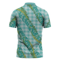 Hawaii Jade Vine Lei Zipper Polo Shirt Aloha Palaka Motif - Turquoise - Polynesian Pride