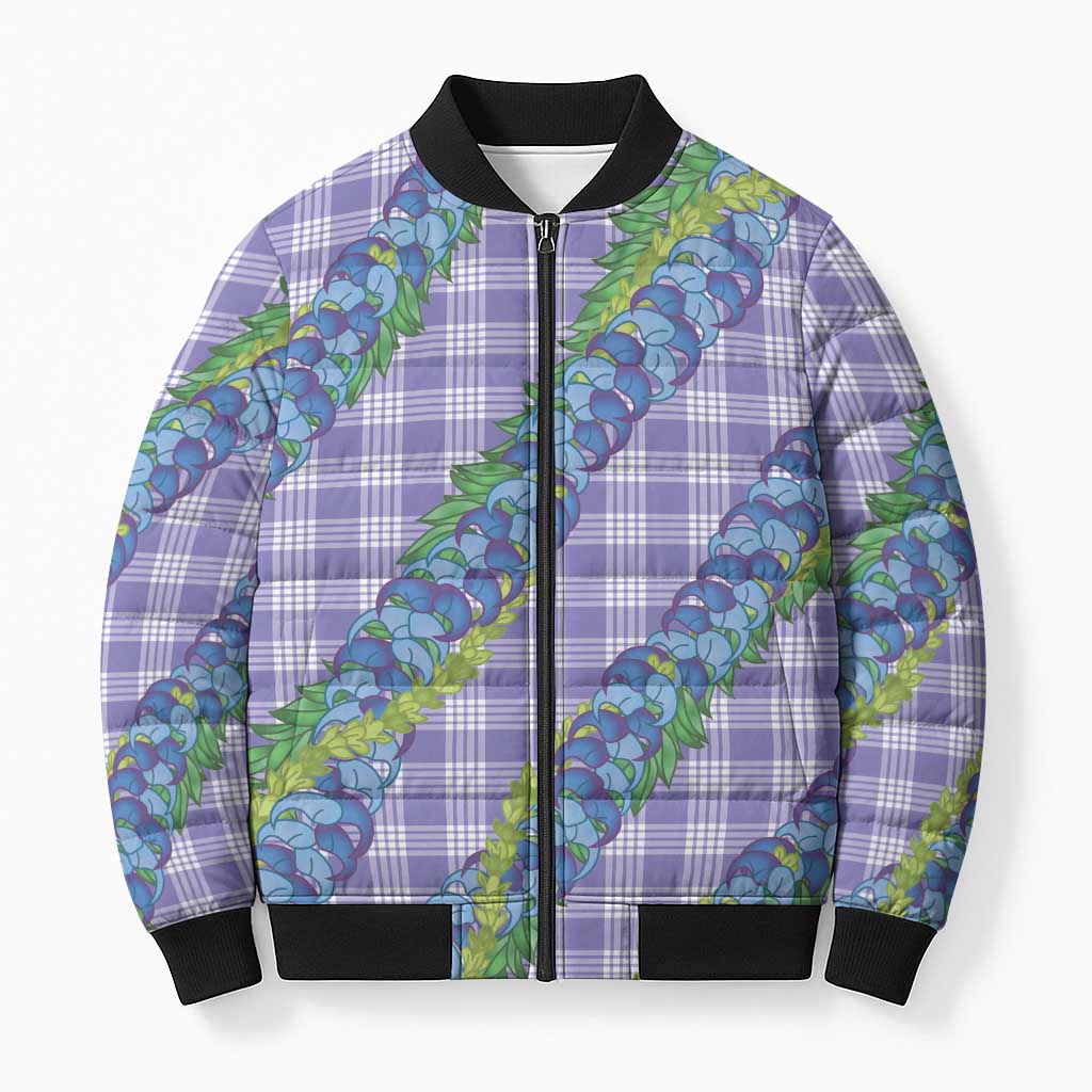 Hawaii Jade Vine Lei Bomber Puffer Jacket Aloha Palaka Motif - Purple LT14 Unisex Purple - Polynesian Pride