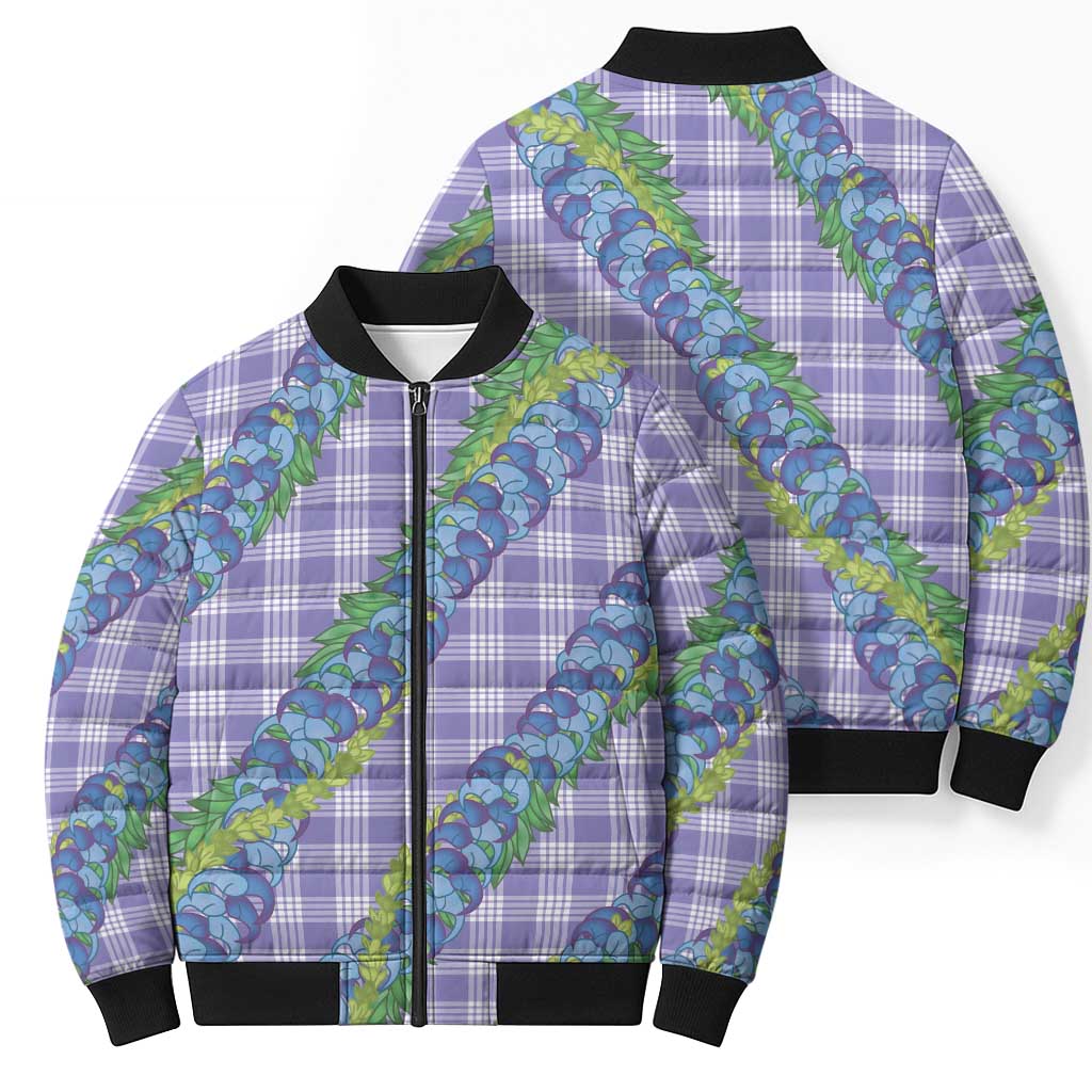 Hawaii Jade Vine Lei Bomber Puffer Jacket Aloha Palaka Motif - Purple LT14 - Polynesian Pride