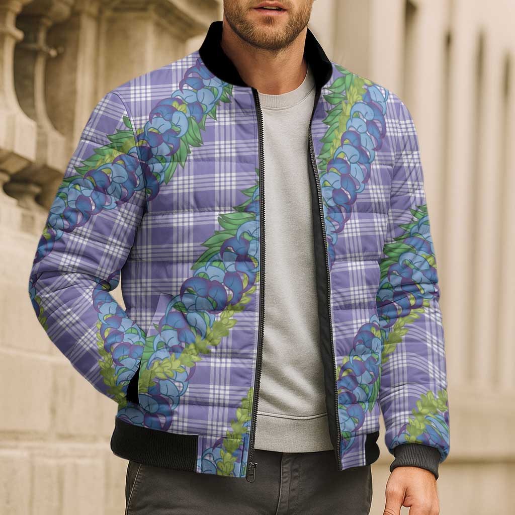 Hawaii Jade Vine Lei Bomber Puffer Jacket Aloha Palaka Motif - Purple LT14 - Polynesian Pride
