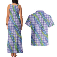 Hawaii Jade Vine Lei Couples Matching Tank Maxi Dress and Hawaiian Shirt Aloha Palaka Motif - Purple - Polynesian Pride