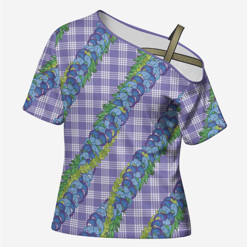 Hawaii Jade Vine Lei Cross Shoulder Shirt Aloha Palaka Motif - Purple LT14 Female Purple - Polynesian Pride