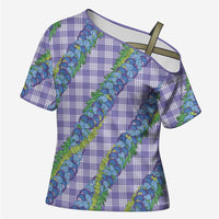 Hawaii Jade Vine Lei Cross Shoulder Shirt Aloha Palaka Motif - Purple LT14 Female Purple - Polynesian Pride