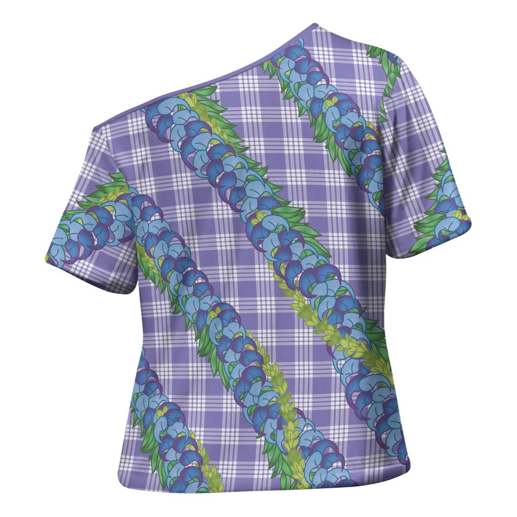 Hawaii Jade Vine Lei Cross Shoulder Shirt Aloha Palaka Motif - Purple LT14 - Polynesian Pride