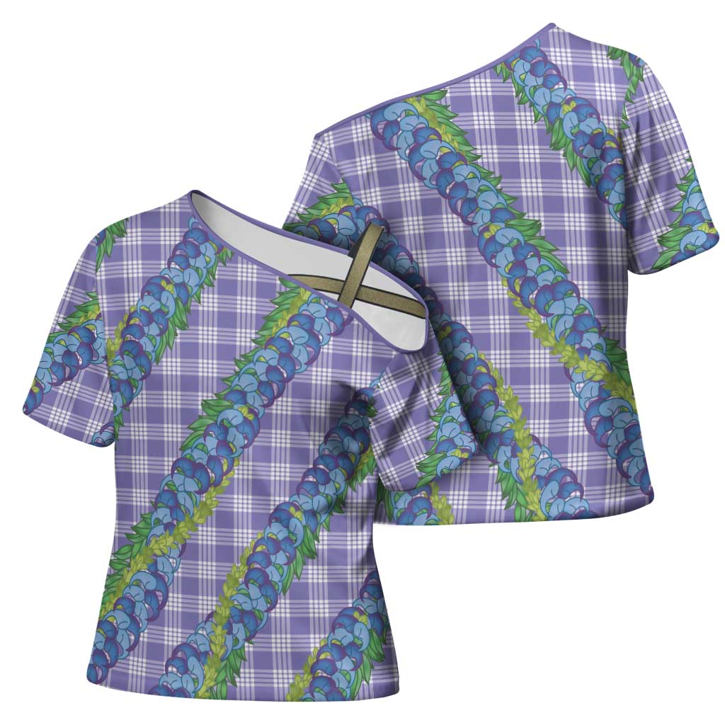 Hawaii Jade Vine Lei Cross Shoulder Shirt Aloha Palaka Motif - Purple LT14 - Polynesian Pride