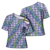 Hawaii Jade Vine Lei Cross Shoulder Shirt Aloha Palaka Motif - Purple LT14 - Polynesian Pride
