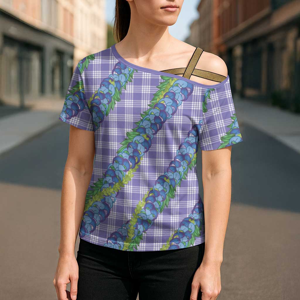 Hawaii Jade Vine Lei Cross Shoulder Shirt Aloha Palaka Motif - Purple LT14 - Polynesian Pride