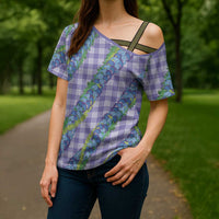 Hawaii Jade Vine Lei Cross Shoulder Shirt Aloha Palaka Motif - Purple LT14 - Polynesian Pride