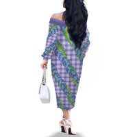 Hawaii Jade Vine Lei Family Matching Off The Shoulder Long Sleeve Dress and Hawaiian Shirt Aloha Palaka Motif - Purple - Polynesian Pride