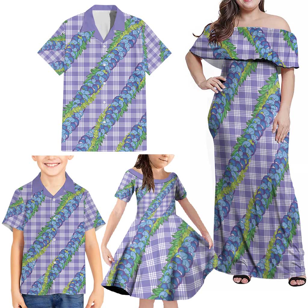 Hawaii Jade Vine Lei Family Matching Off Shoulder Maxi Dress and Hawaiian Shirt Aloha Palaka Motif - Purple - Polynesian Pride