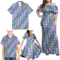Hawaii Jade Vine Lei Family Matching Off Shoulder Maxi Dress and Hawaiian Shirt Aloha Palaka Motif - Purple - Polynesian Pride