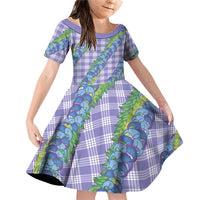 Hawaii Jade Vine Lei Family Matching Off Shoulder Short Dress and Hawaiian Shirt Aloha Palaka Motif - Purple - Polynesian Pride