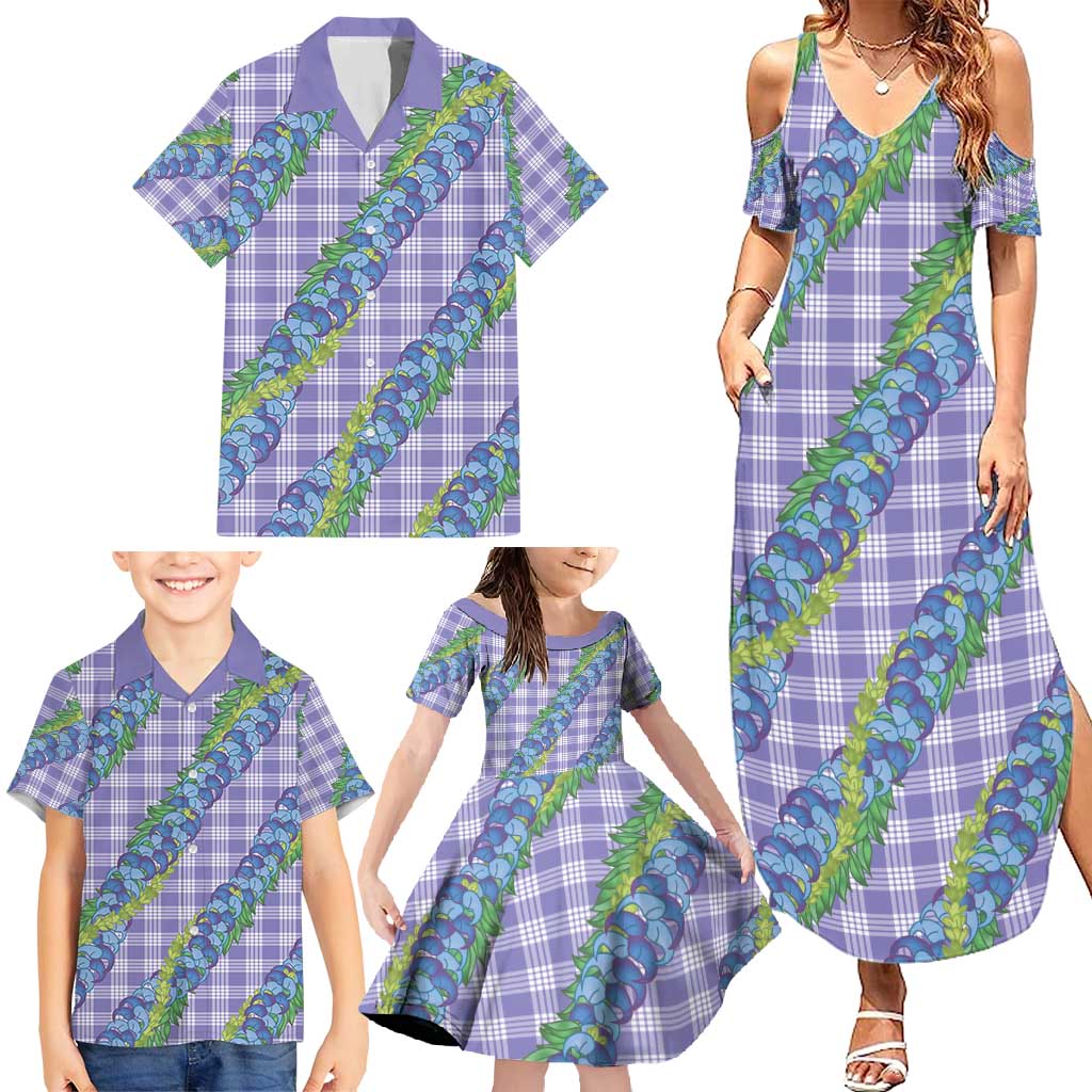 Hawaii Jade Vine Lei Family Matching Summer Maxi Dress and Hawaiian Shirt Aloha Palaka Motif - Purple - Polynesian Pride