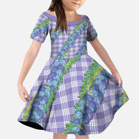 Hawaii Jade Vine Lei Kid Short Sleeve Dress Aloha Palaka Motif - Purple - Polynesian Pride