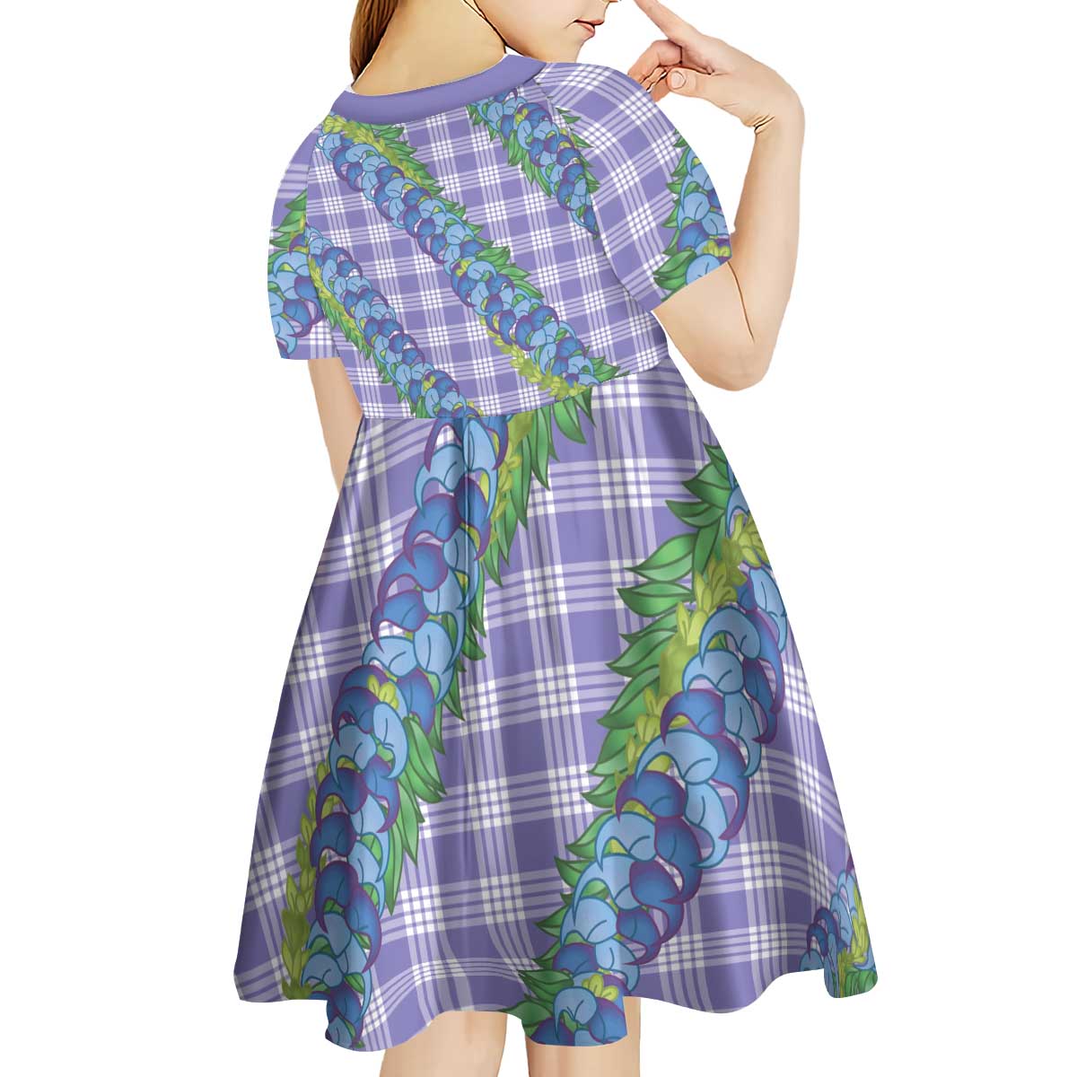 Hawaii Jade Vine Lei Kid Short Sleeve Dress Aloha Palaka Motif - Purple - Polynesian Pride