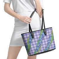 Hawaii Jade Vine Lei Leather Tote Bag Aloha Palaka Motif - Purple - Polynesian Pride