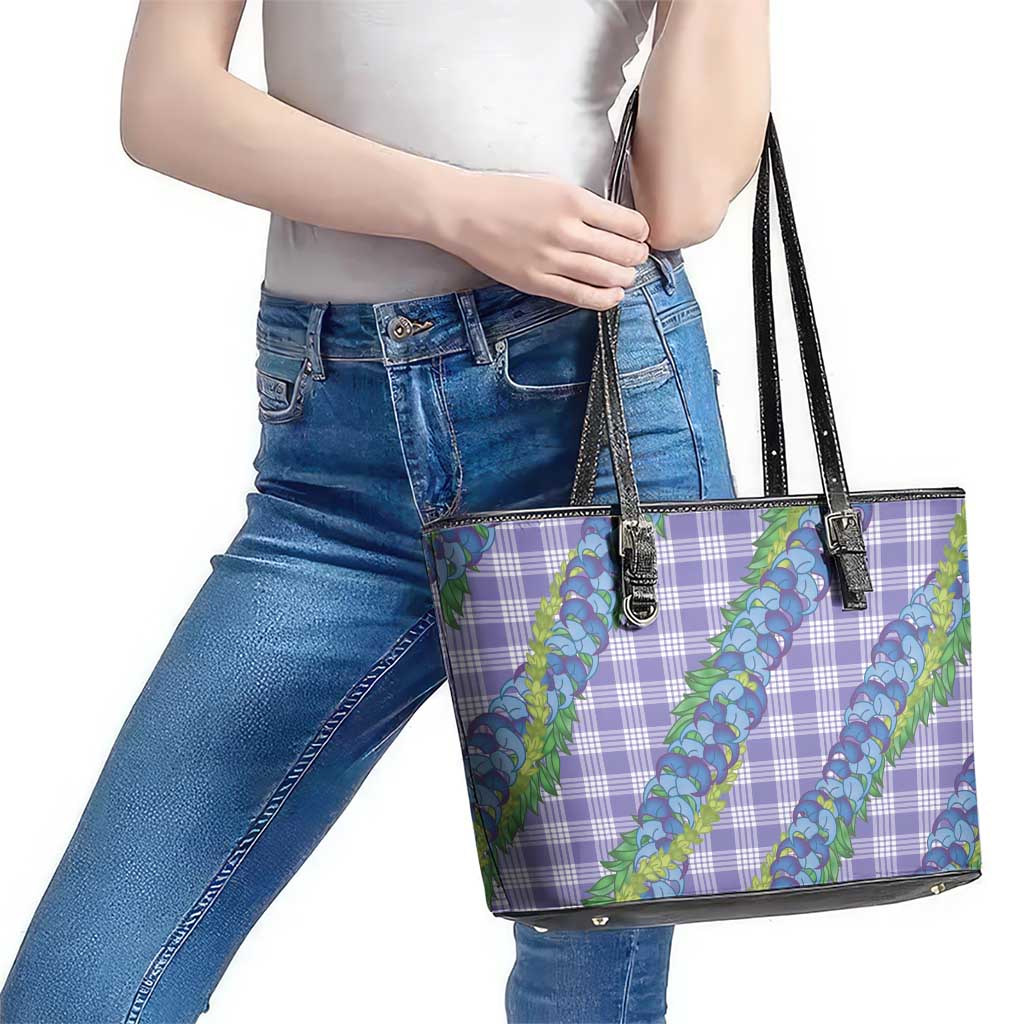 Hawaii Jade Vine Lei Leather Tote Bag Aloha Palaka Motif - Purple - Polynesian Pride