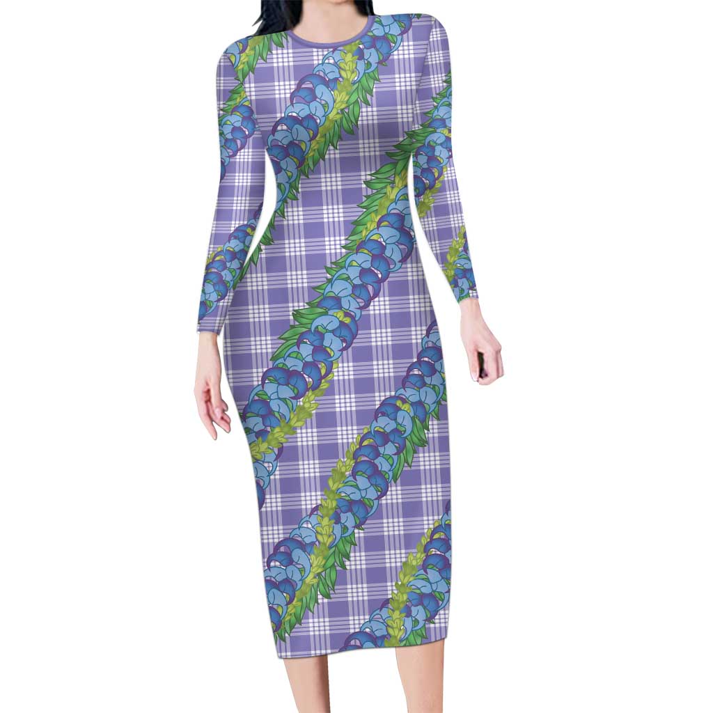 Hawaii Jade Vine Lei Long Sleeve Bodycon Dress Aloha Palaka Motif - Purple - Polynesian Pride