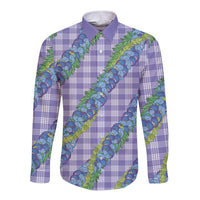 Hawaii Jade Vine Lei Long Sleeve Button Shirt Aloha Palaka Motif - Purple LT14 Unisex Purple - Polynesian Pride