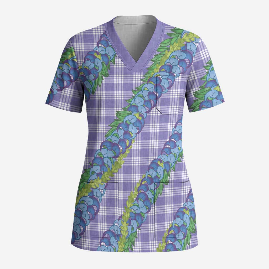 Hawaii Jade Vine Lei Scrub Top Aloha Palaka Motif - Purple - Polynesian Pride