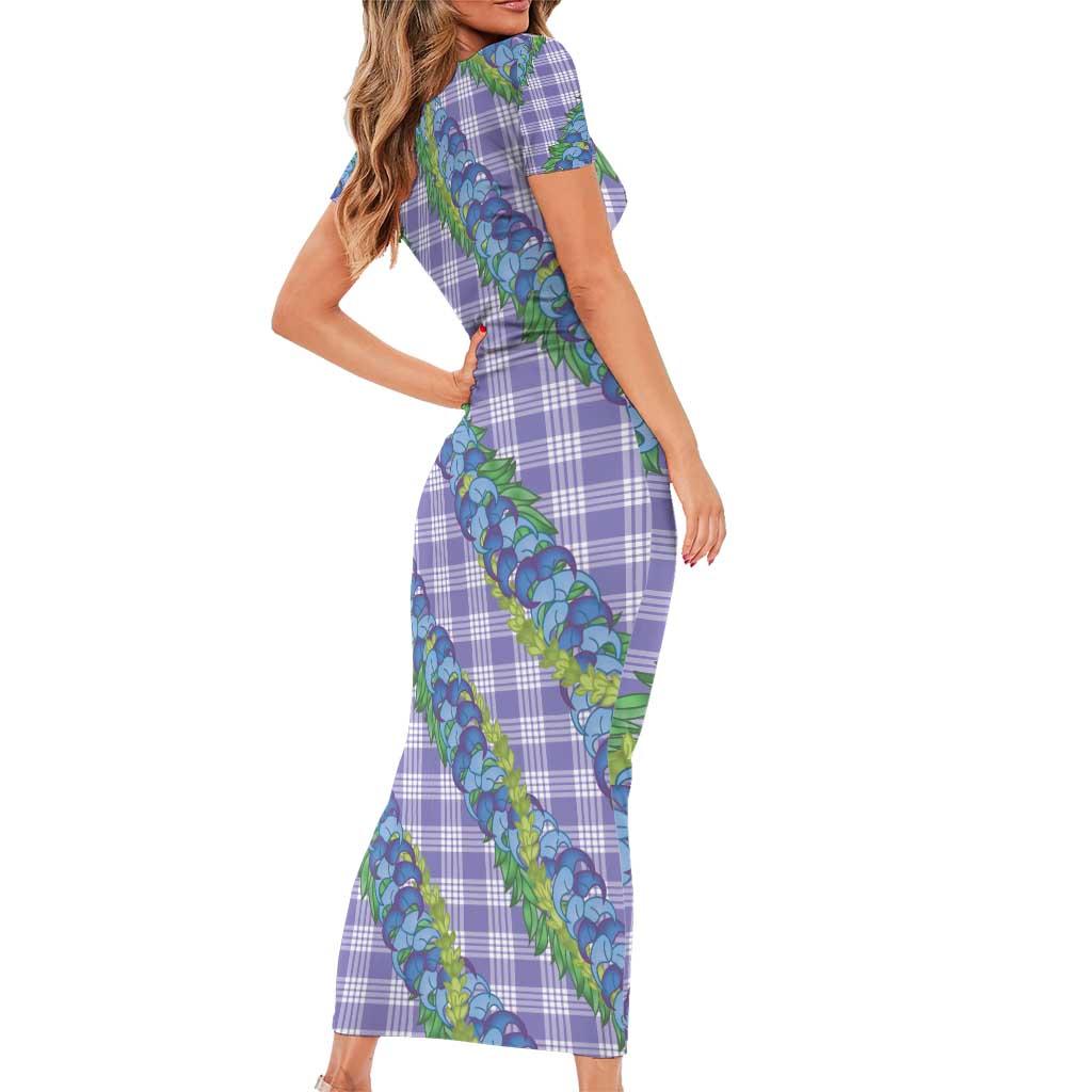 Hawaii Jade Vine Lei Short Sleeve Bodycon Dress Aloha Palaka Motif - Purple - Polynesian Pride