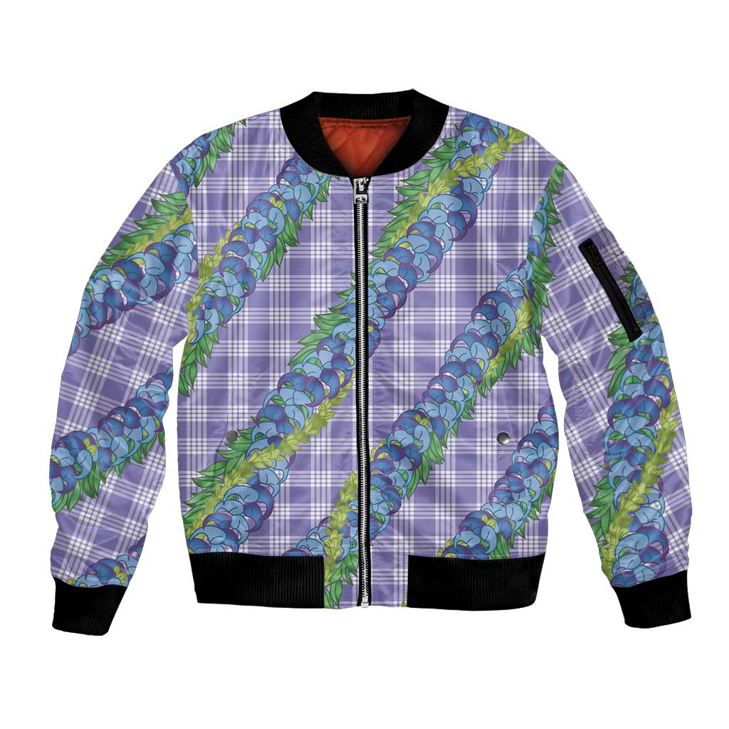 Hawaii Jade Vine Lei Sleeve Zip Bomber Jacket Aloha Palaka Motif - Purple - Polynesian Pride