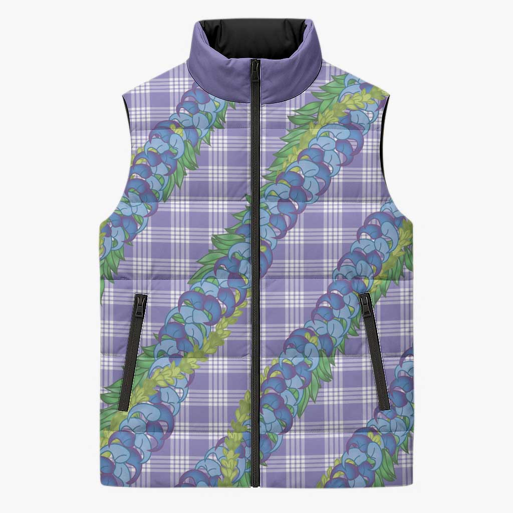 Hawaii Jade Vine Lei Sleeveless Puffer Jacket Aloha Palaka Motif - Purple LT14 Unisex Purple - Polynesian Pride