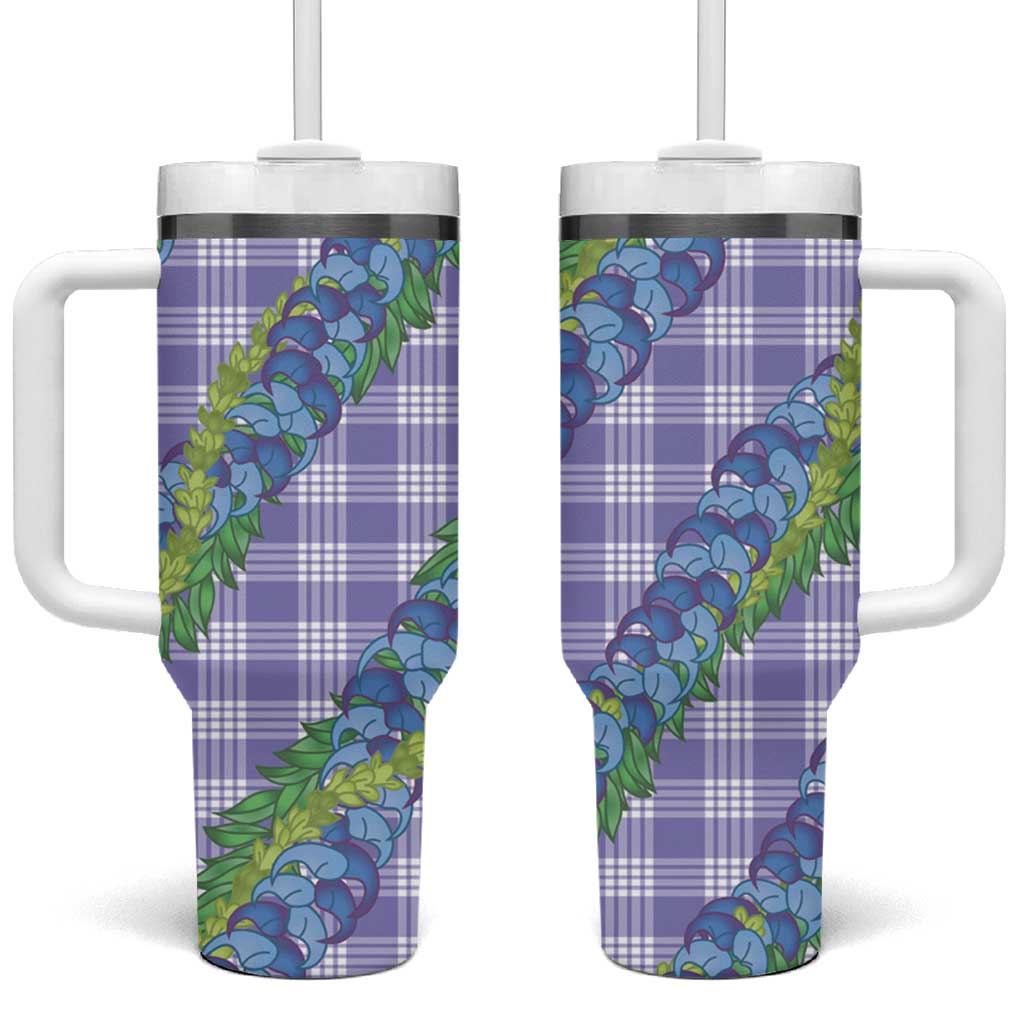 Hawaii Jade Vine Lei Tumbler With Handle Aloha Palaka Motif - Purple - Polynesian Pride