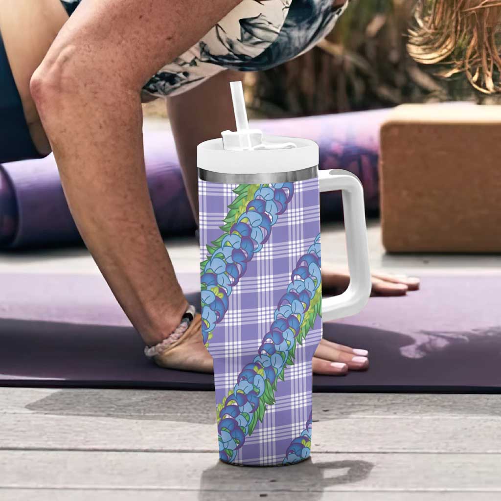 Hawaii Jade Vine Lei Tumbler With Handle Aloha Palaka Motif - Purple - Polynesian Pride