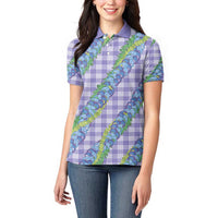 Hawaii Jade Vine Lei Women Polo Shirt Aloha Palaka Motif - Purple - Polynesian Pride