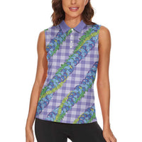 Hawaii Jade Vine Lei Women Sleeveless Polo Shirt Aloha Palaka Motif - Purple - Polynesian Pride