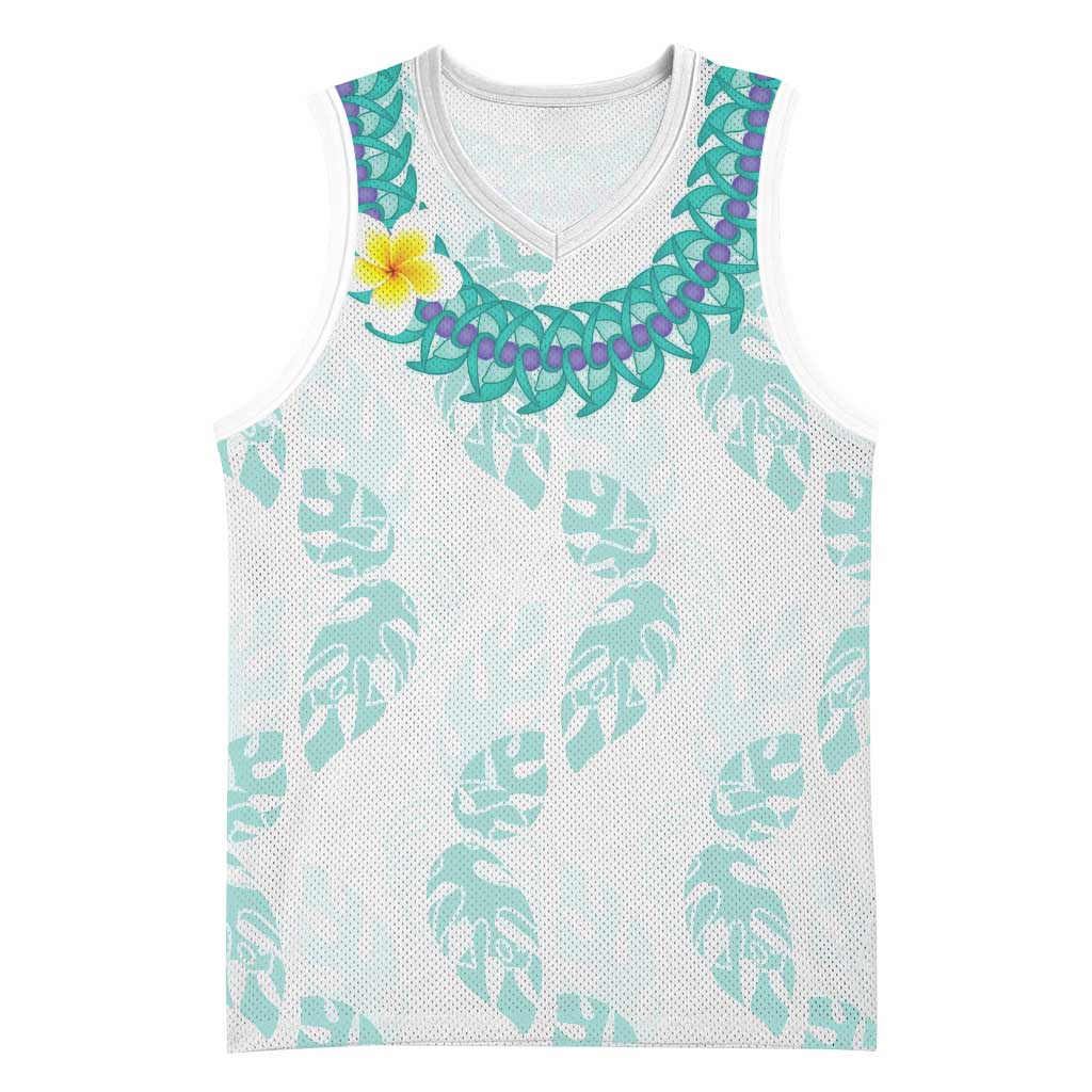 Jade Vine Lei Hawaii Basketball Jersey Aloha Seamless Tropical Leaves LT14 Unisex White - Polynesian Pride