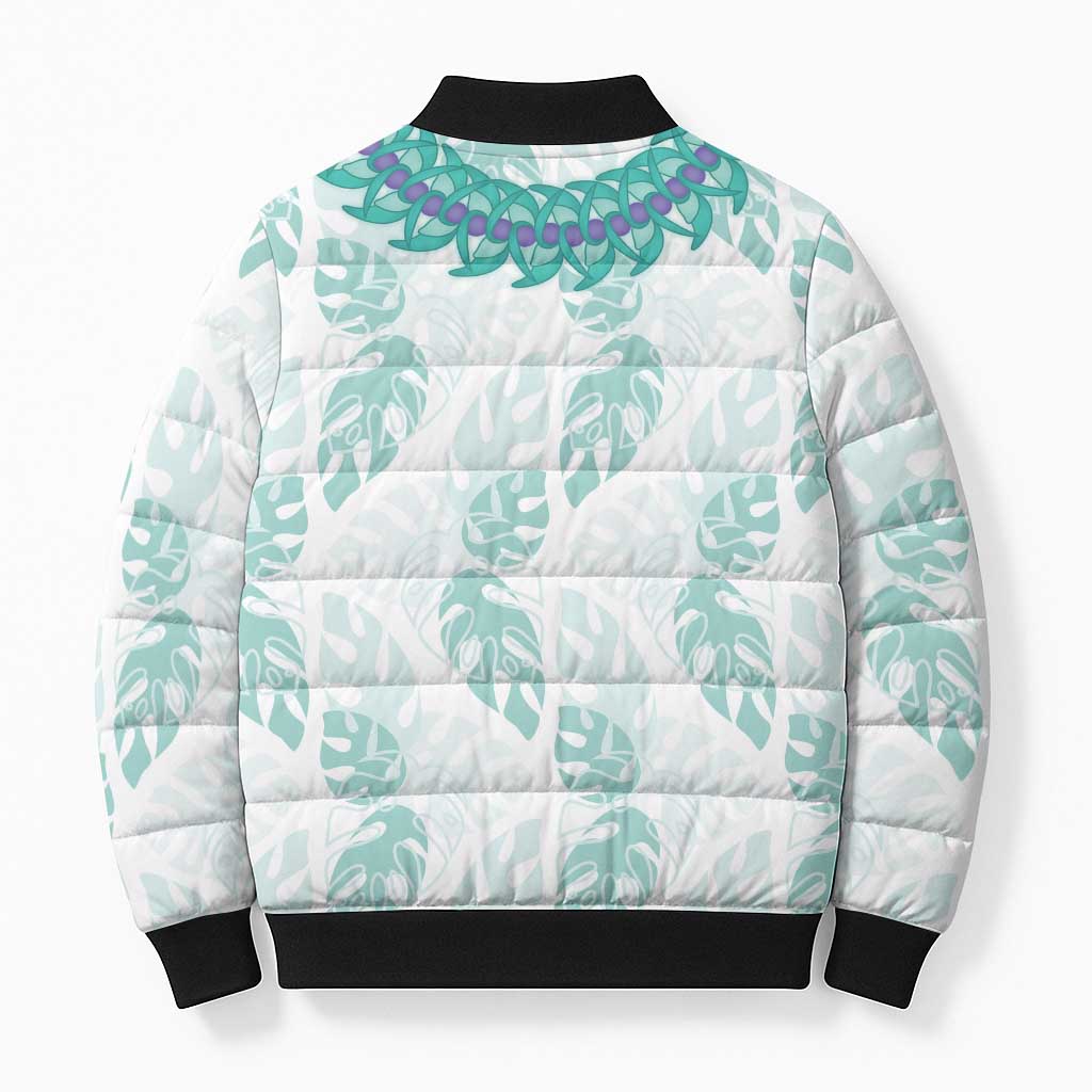Jade Vine Lei Hawaii Bomber Puffer Jacket Aloha Seamless Tropical Leaves LT14 - Polynesian Pride