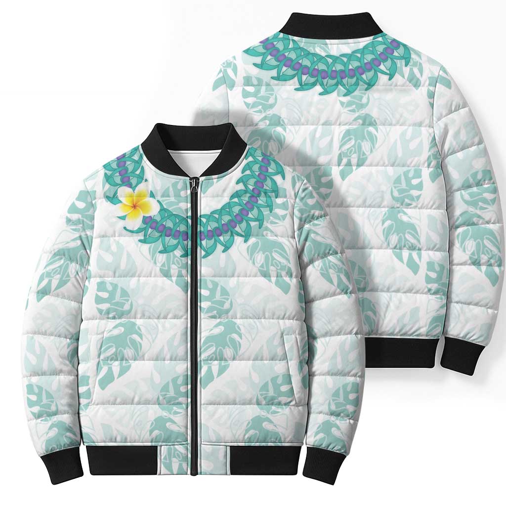 Jade Vine Lei Hawaii Bomber Puffer Jacket Aloha Seamless Tropical Leaves LT14 - Polynesian Pride