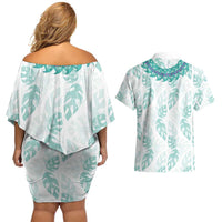 Jade Vine Lei Hawaii Couples Matching Off Shoulder Short Dress and Hawaiian Shirt Aloha Seamless Tropical Leaves - Polynesian Pride