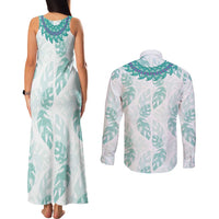 Jade Vine Lei Hawaii Couples Matching Tank Maxi Dress and Long Sleeve Button Shirt Aloha Seamless Tropical Leaves - Polynesian Pride