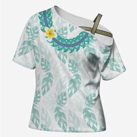 Jade Vine Lei Hawaii Cross Shoulder Shirt Aloha Seamless Tropical Leaves LT14 Female White - Polynesian Pride