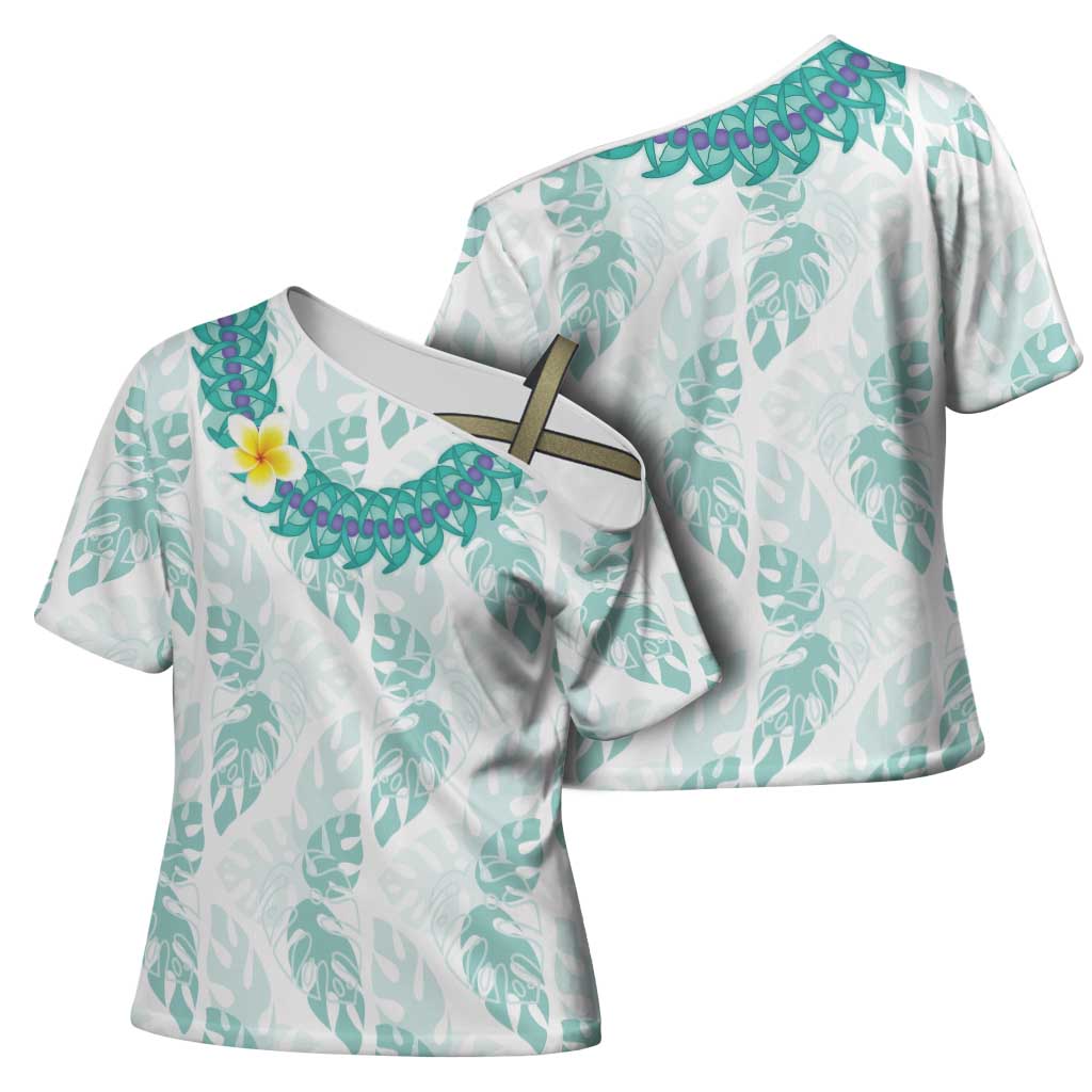 Jade Vine Lei Hawaii Cross Shoulder Shirt Aloha Seamless Tropical Leaves LT14 - Polynesian Pride