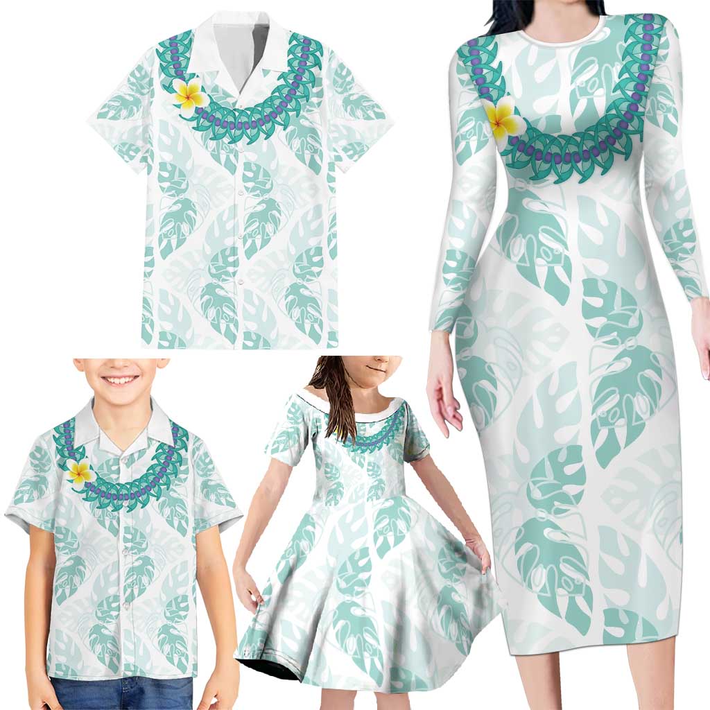 Jade Vine Lei Hawaii Family Matching Long Sleeve Bodycon Dress and Hawaiian Shirt Aloha Seamless Tropical Leaves - Polynesian Pride