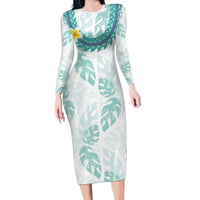 Jade Vine Lei Hawaii Family Matching Long Sleeve Bodycon Dress and Hawaiian Shirt Aloha Seamless Tropical Leaves - Polynesian Pride