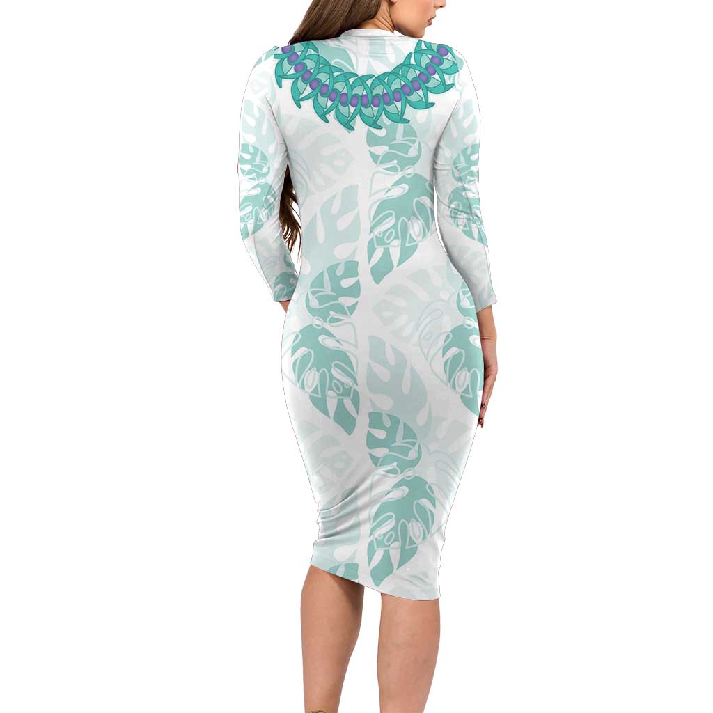 Jade Vine Lei Hawaii Family Matching Long Sleeve Bodycon Dress and Hawaiian Shirt Aloha Seamless Tropical Leaves - Polynesian Pride