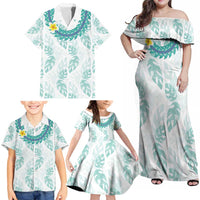 Jade Vine Lei Hawaii Family Matching Off Shoulder Maxi Dress and Hawaiian Shirt Aloha Seamless Tropical Leaves - Polynesian Pride